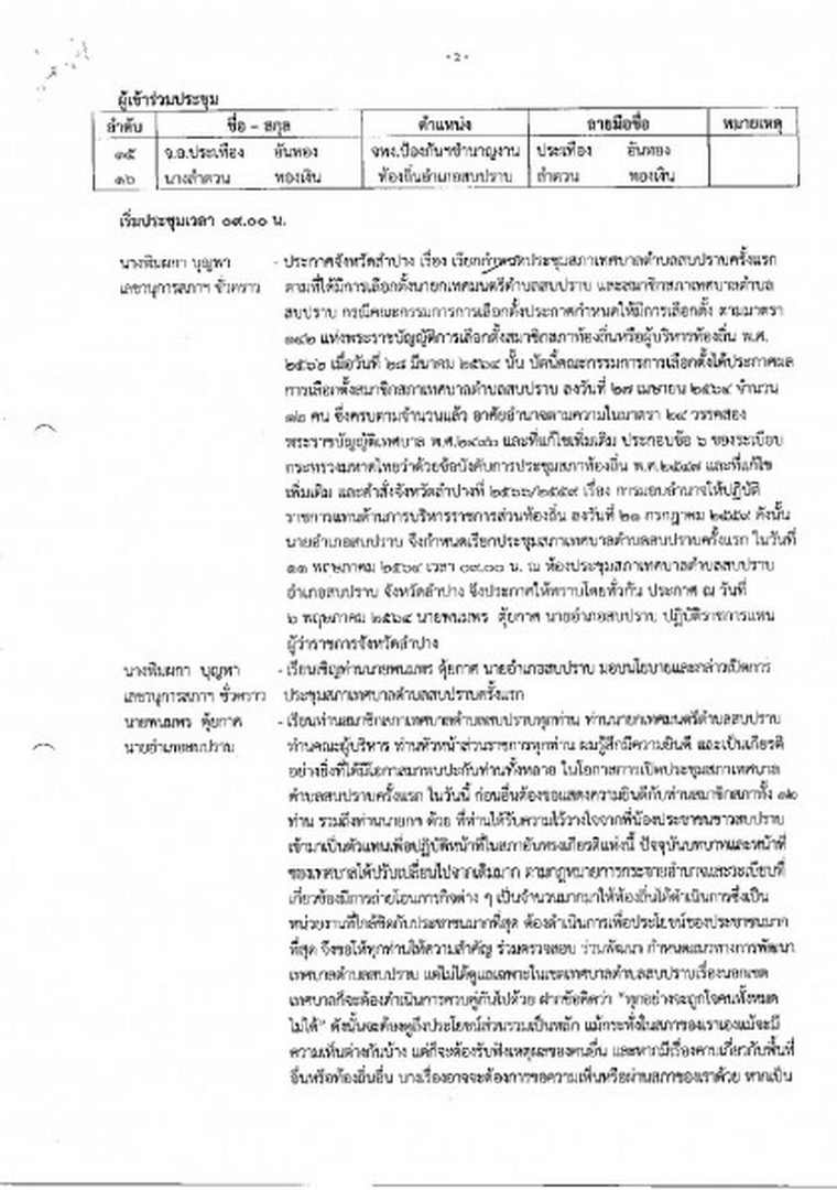 สำเนารายงานการประชุมสภาเทศบาลตำบลสบปราบ ครั้งแรก ประจำปี ... Image 3