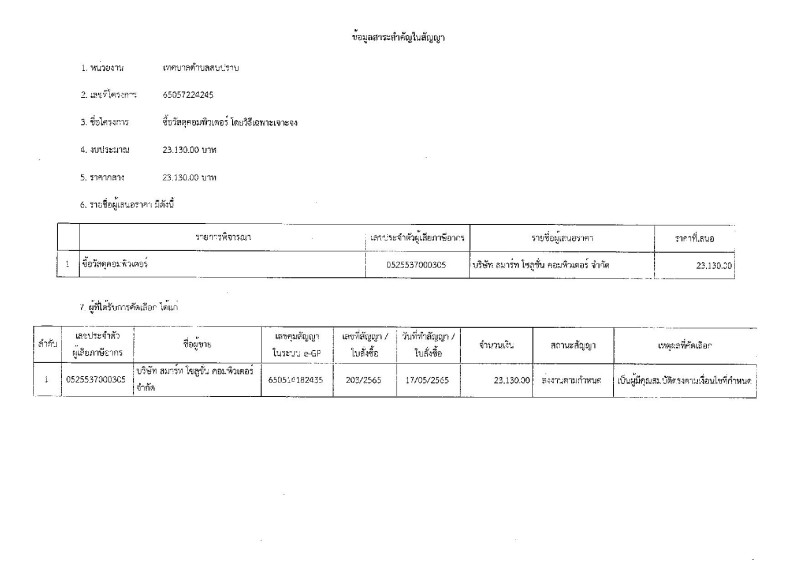 สรุปผลการดำเนินการจัดซื้อจัดจ้าง ประจำเดือน พฤษภาคม ๒๕๖๕ Image 5