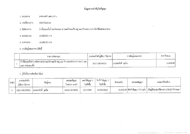 สรุปผลการดำเนินการจัดซื้อจัดจ้าง ประจำเดือน พฤษภาคม ๒๕๖๕ Image 8